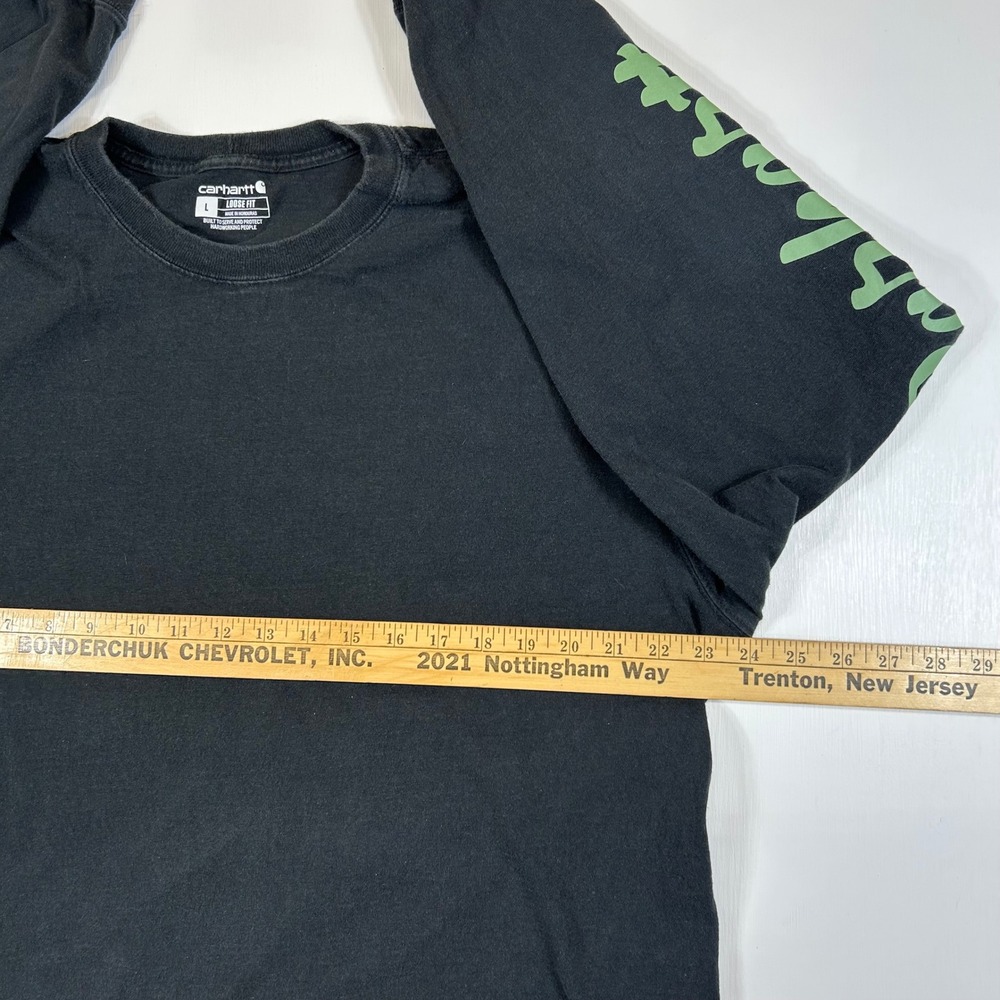 Carhartt Mens Loose Fit Long Sleeve Graphic T-Shirt Black Green Clover Large - Picture 4 of 7